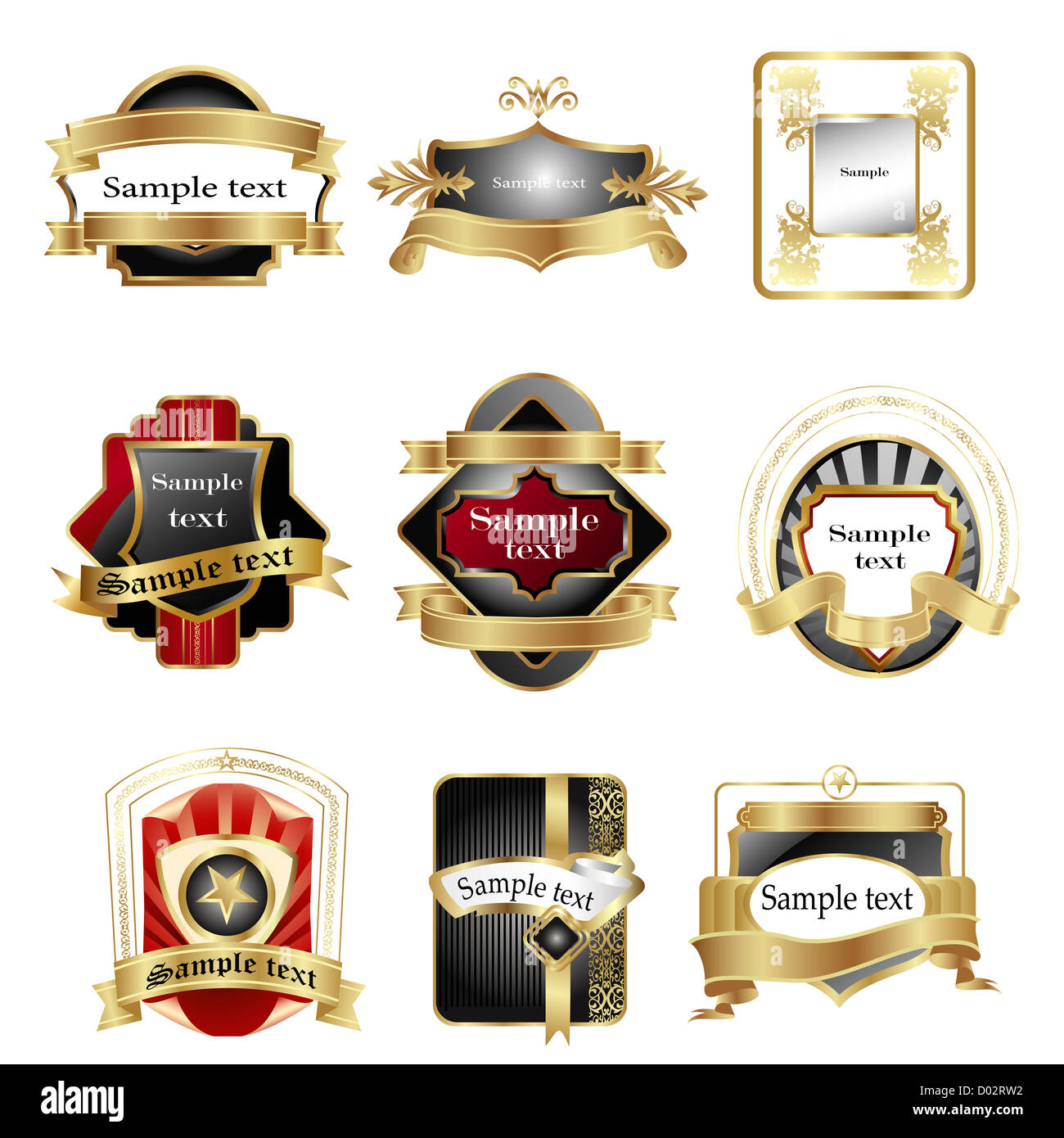 Darstellung der verschiedenen Logos mit Bändern auf weißem Hintergrund Stockfoto