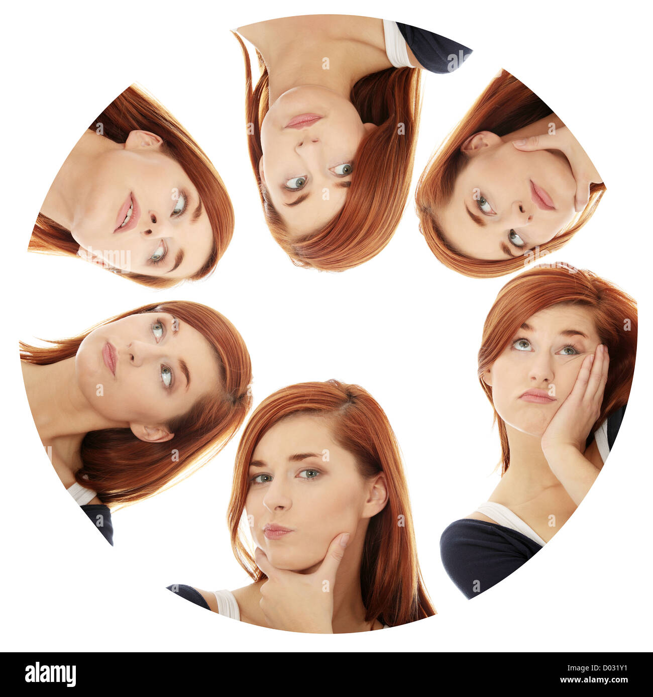 Durchdachte Business Frau Sets, isoliert auf einem weißen Hintergrund Stockfoto