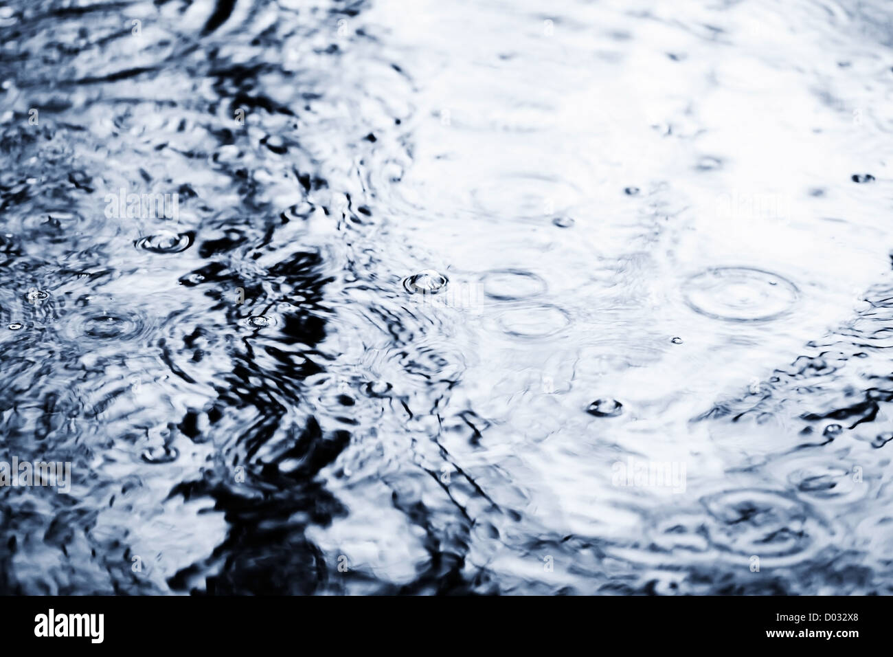 Abstrakte verschwommene blaue regnerischen Naturwasser-Hintergrund Stockfoto