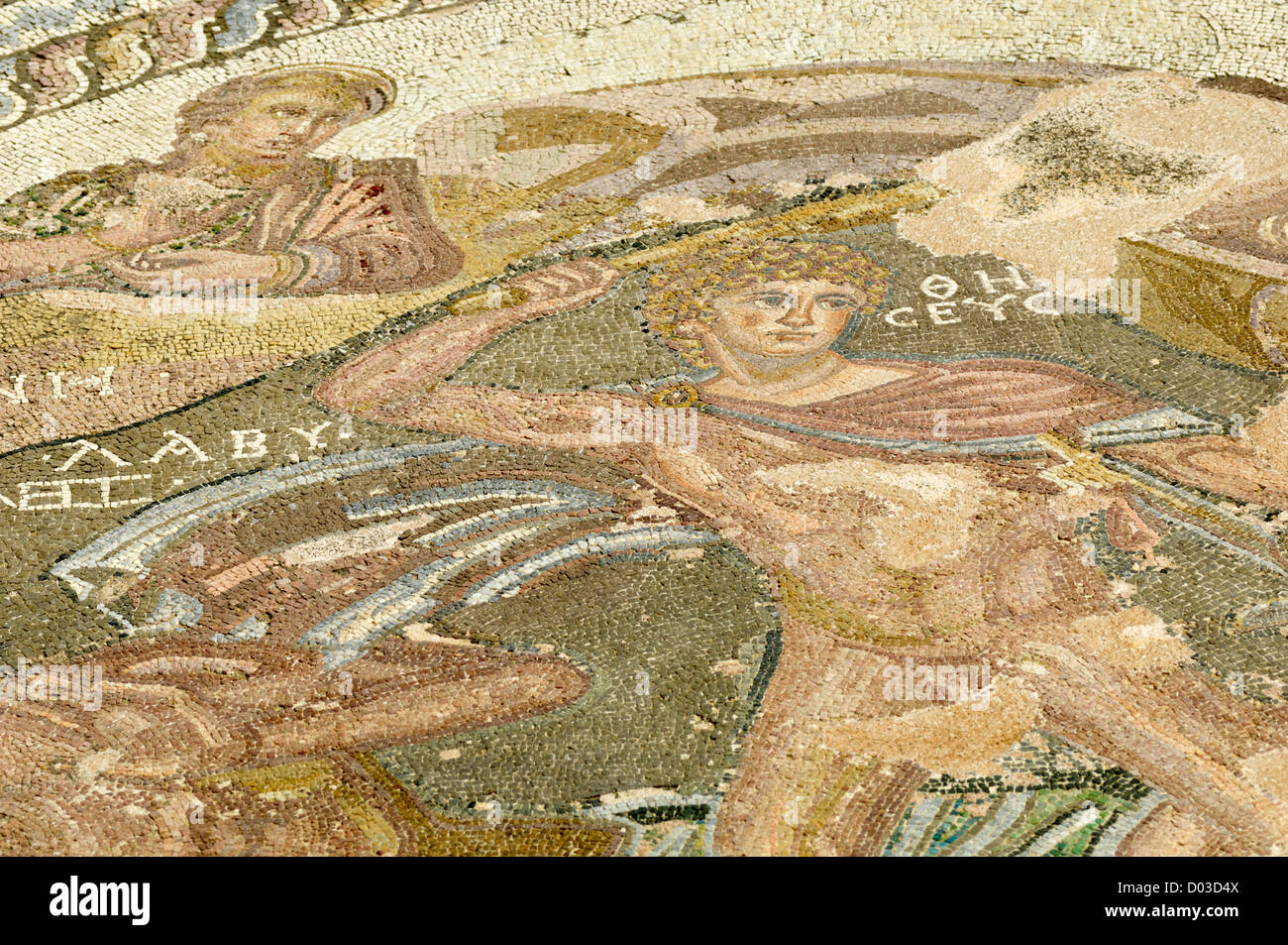 Alten Nea Paphos, römische Ruinen, Villa Thesus, Mosaik von Thesus und dem Minotaurus, Paphos Stockfoto