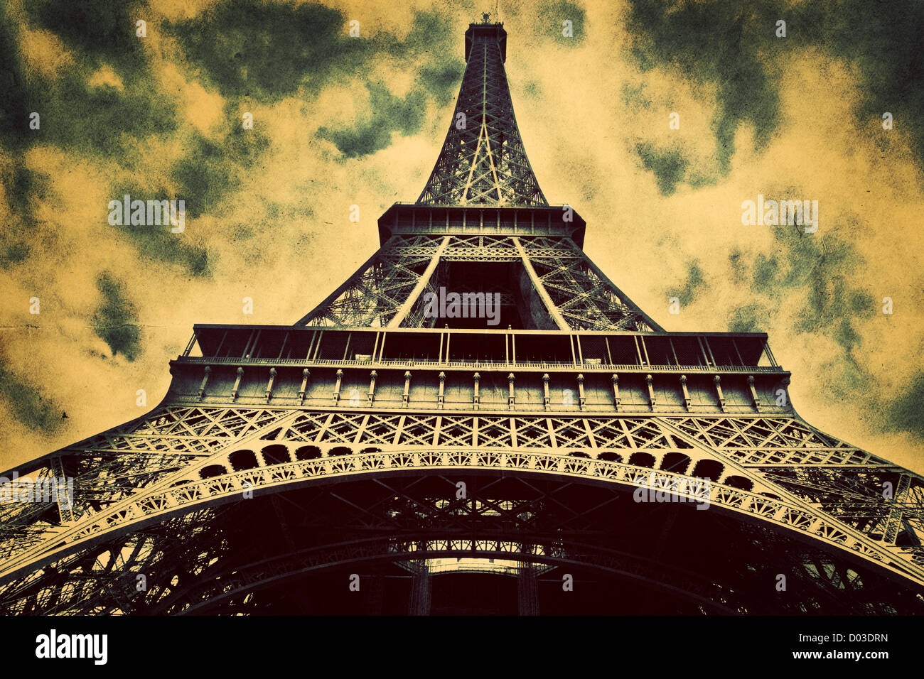 Eiffelturm in Paris, Fance. Vintage, Retro-Stil. Blick vom Champ de Mars Stockfoto