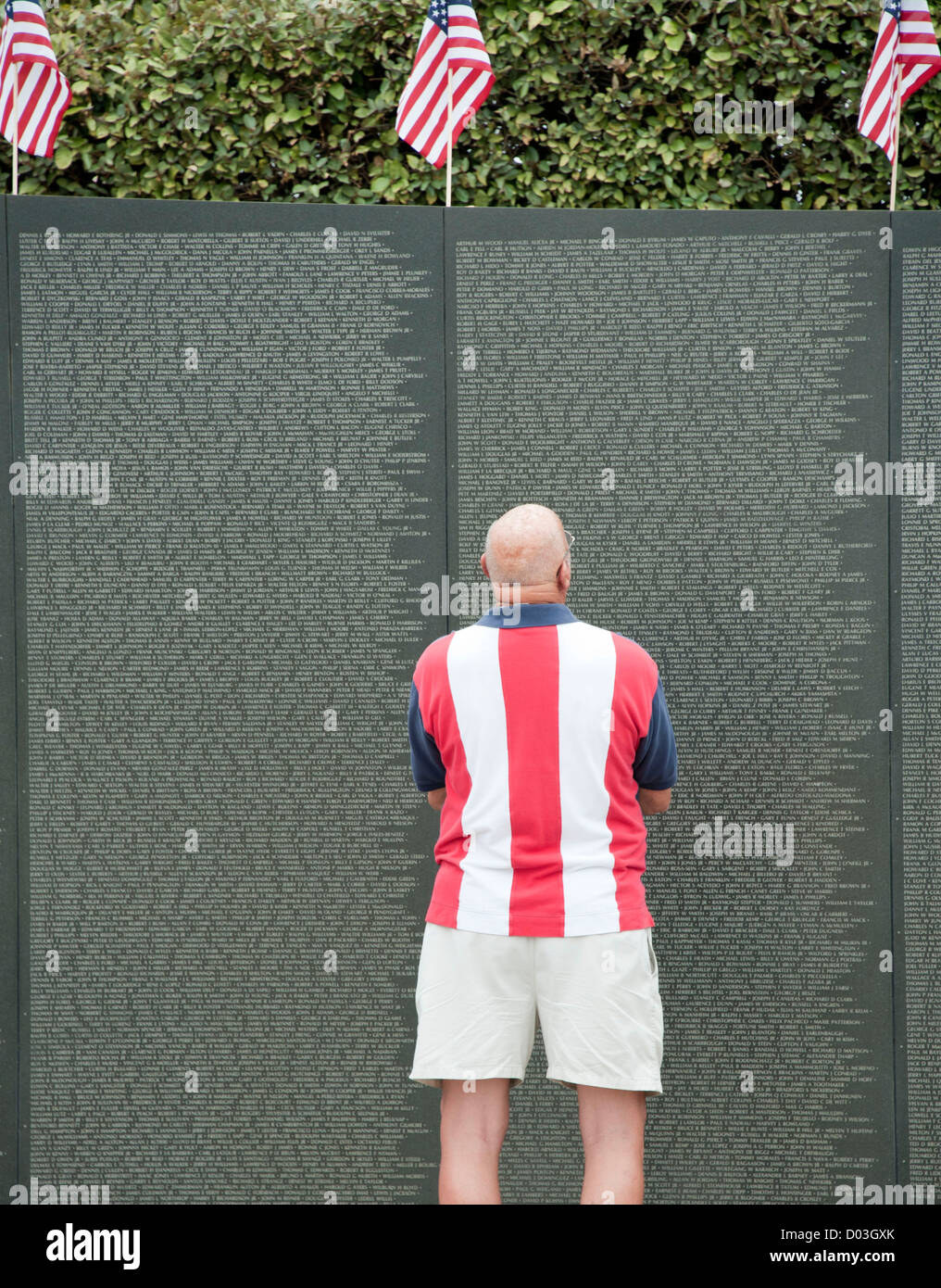 Mann liest Namen am Kriegerdenkmal Stockfoto