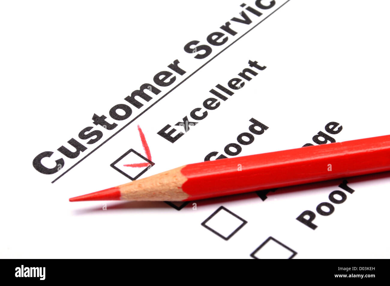 Qualität-Umfrage-Formular mit rotem Stift zeigt marketing-Konzept Stockfoto