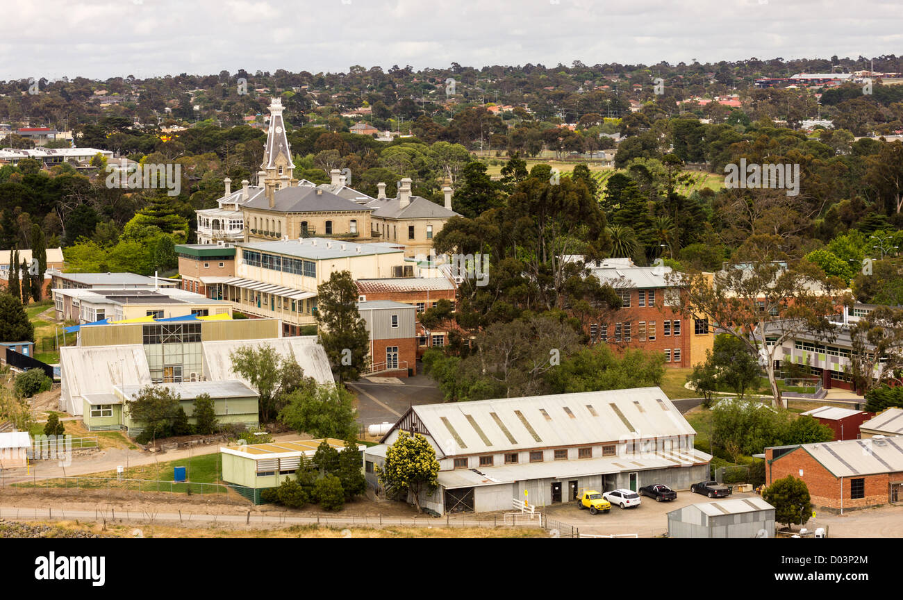 Salesian College Rupertswood, Sunbury, nördlich von Melbourne (Rückansicht von erhöhten Position). Stockfoto