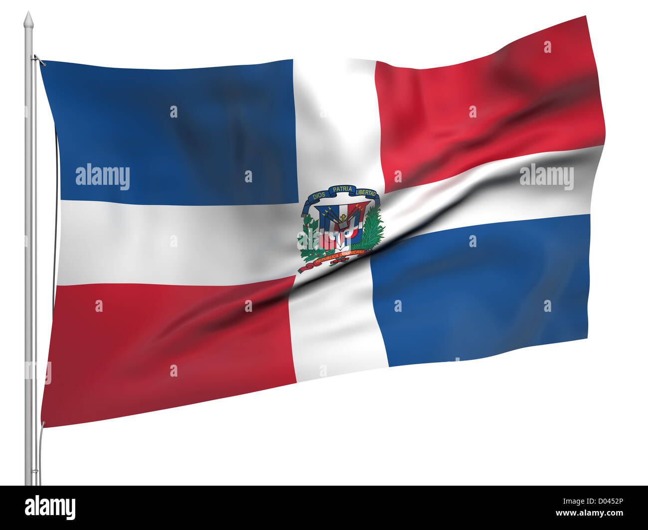 Flagge der Dominikanischen Republik - alle Länder-Sammlung. Fahne, isoliert Flagstaff Bild auf weiß Stockfoto