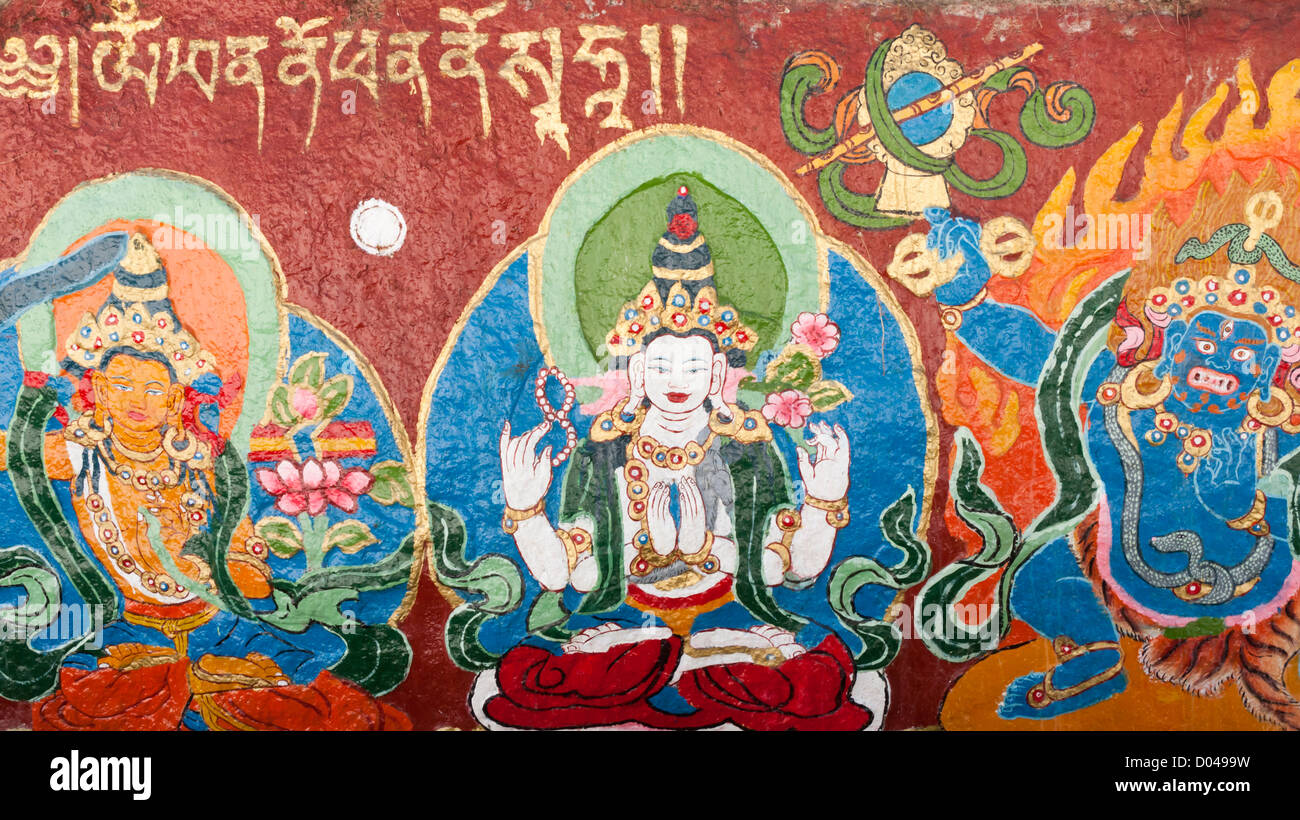 Tibet-Bodhisattva Malerei auf die Tempelmauer Stockfoto