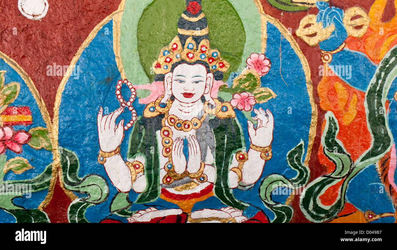 Tibet-Bodhisattva Malerei auf die Tempelmauer Stockfoto