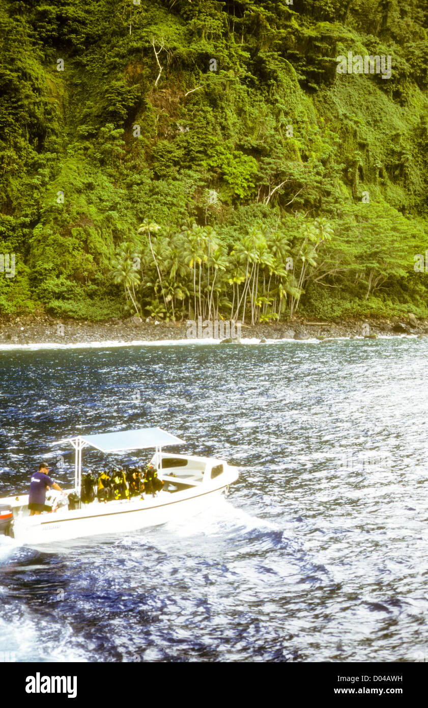 Cocos Insel vor Costa Rica, Tauchen Expedition, Nationalparks von Costa Rica, Pazifischen Ozean, Tauchen Boote, Taucher, tiefe Gewässer Stockfoto