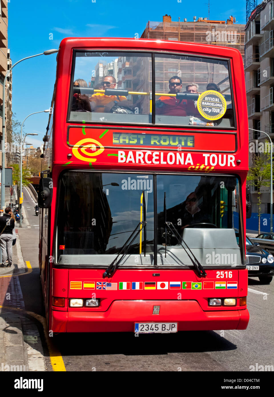 Open Doppel Decker touristischen Sightseeing-Bus im Zentrum von Barcelona Katalonien Spanien gekrönt Stockfoto