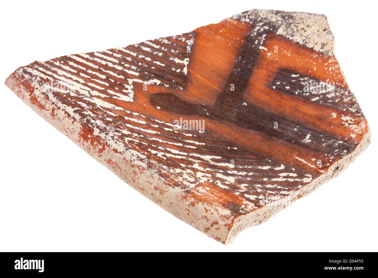 Arizona Anasazi Tonwaren Shards, Native American Indian Artefakt, ein große Schüssel Fragment, isoliert auf weiss Stockfoto