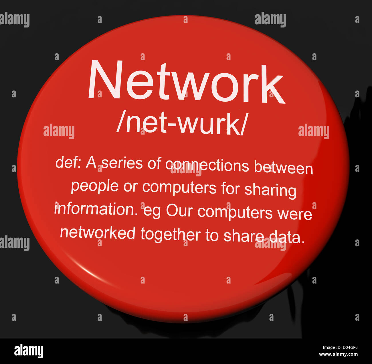 Schaltfläche "Netzwerk Definition" zeigt System von Computern oder Personen verbunden Stockfoto