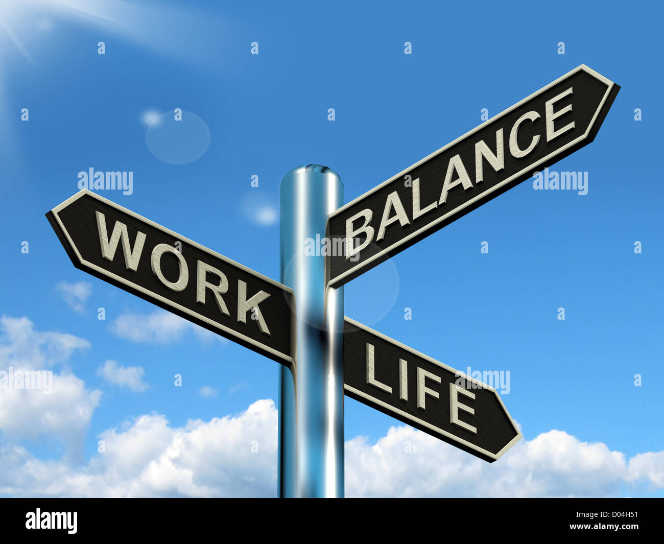 Arbeit-Leben-Balance-Wegweiser zeigt, Karriere und Freizeit Harmonie Stockfoto