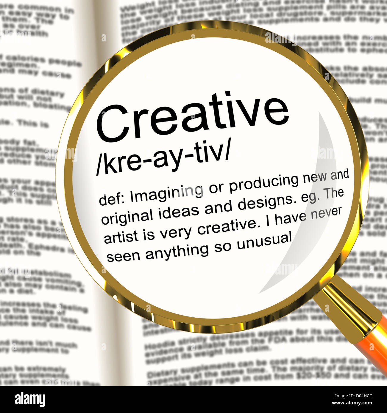 Kreative Definition Lupe zeigt originelle Ideen oder künstlerische Gestaltung Stockfoto