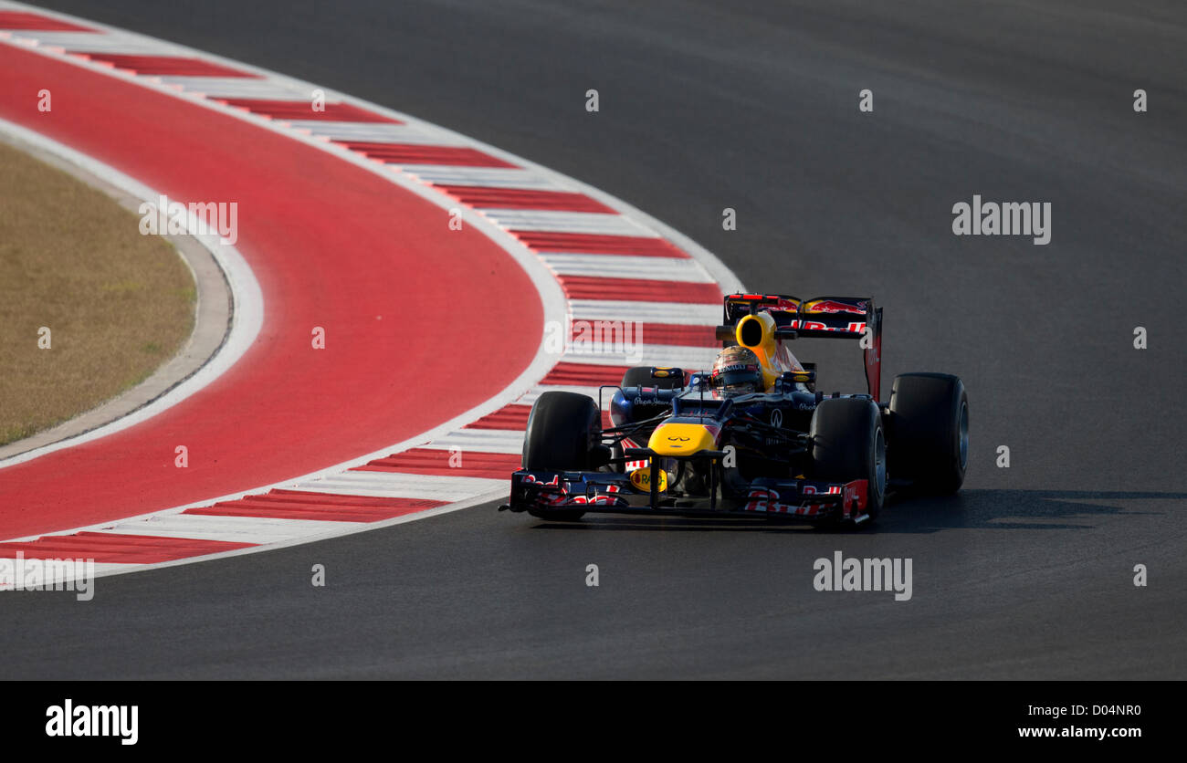 Deutschen Fahrer Sebastian Vettel von Red Bull Racing während des Trainings für die Formel 1 United States Grand Prix am Circuit of the Americas Stockfoto