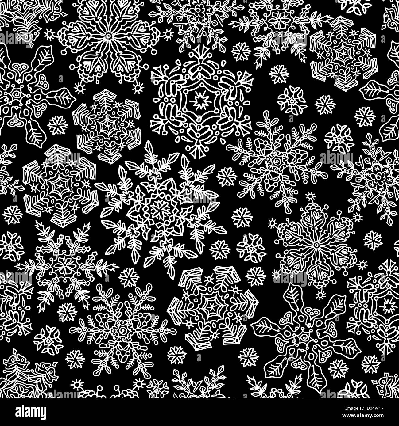 Nahtlose Schneeflocken Muster. Weiß auf schwarz Stockfoto