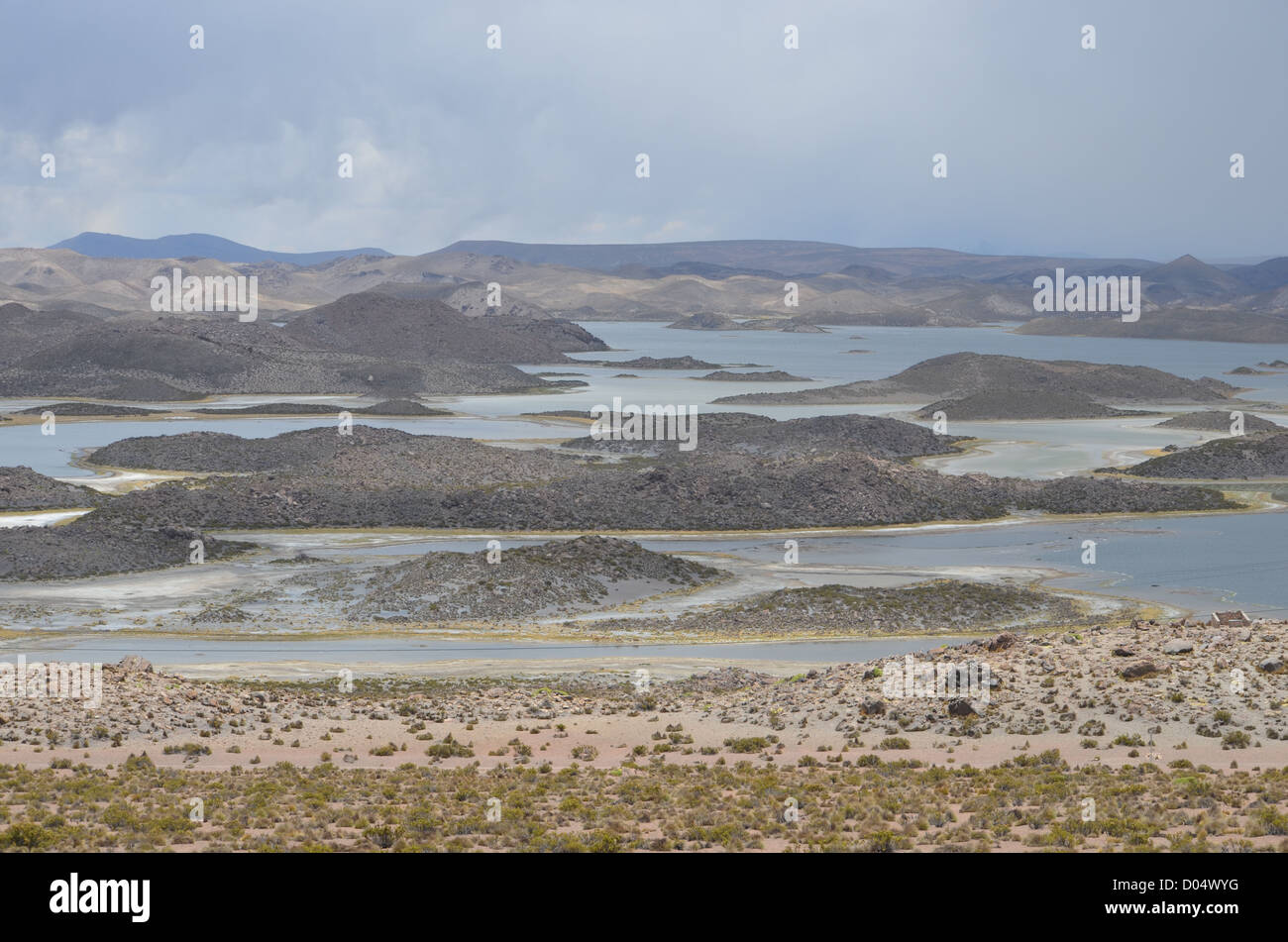 Seen und Berge von Lauca Nationalpark, Chile Stockfoto