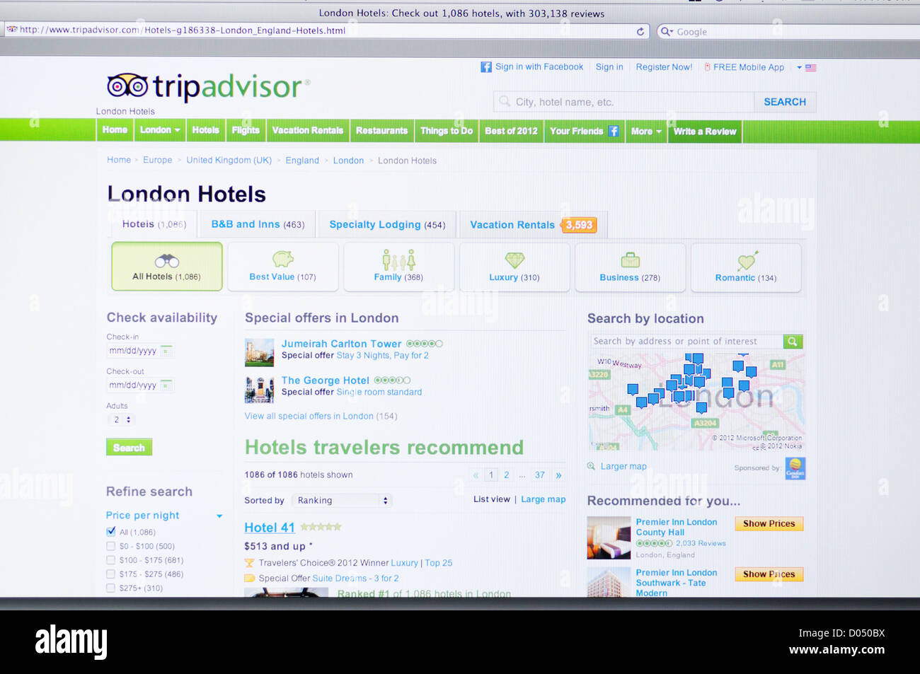 Trip Advisor-Website - Online-Reise-arrangements Stockfoto