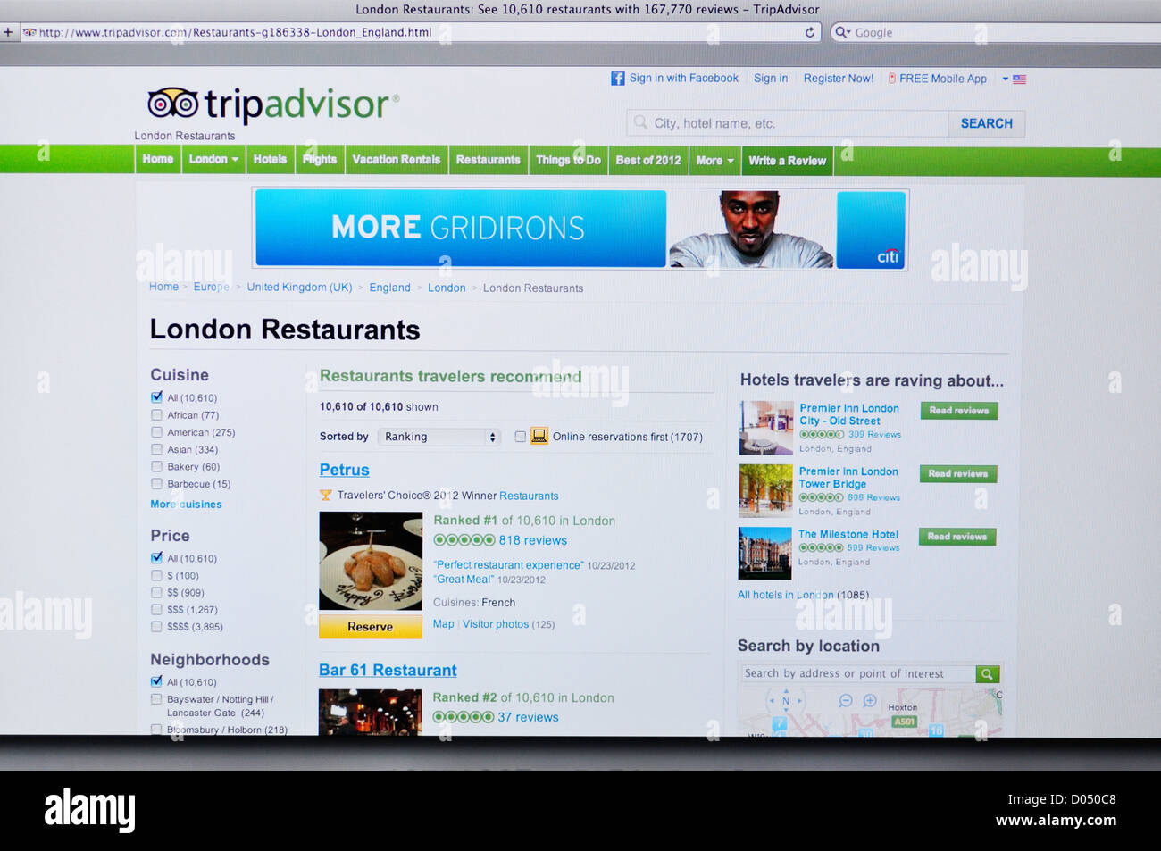 Trip-Advisor-Website - Online-Restaurant-Empfehlungen für London Stockfoto