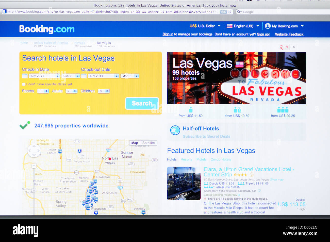 Booking.com-Webseite - Online-Reise-Arrangements und Hotelbuchung Stockfoto
