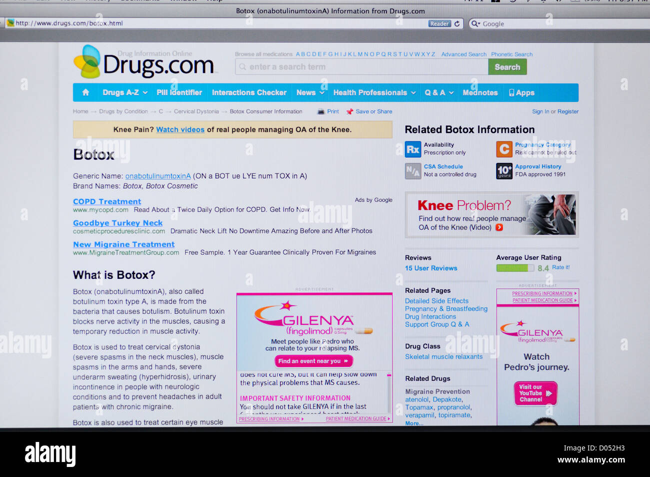 Drugs.com Website - Online-Arzneimittelinformation Stockfoto