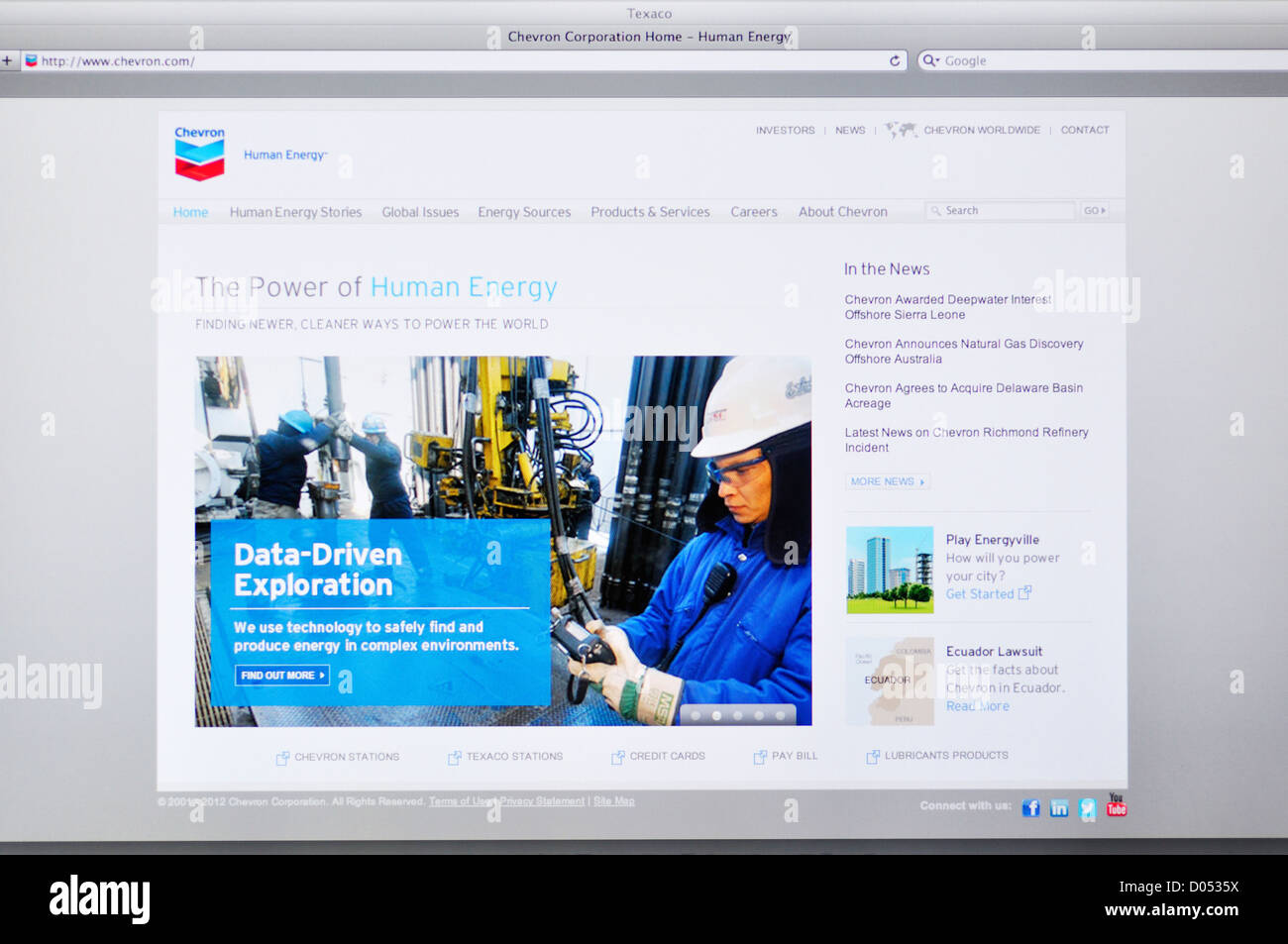 Chevron Website - Öl- und gas-Unternehmen Stockfoto