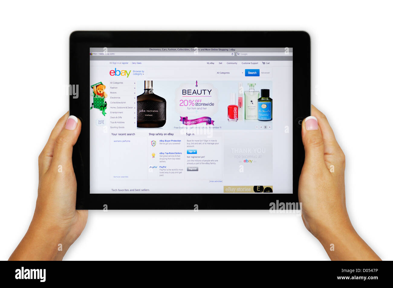 iPad-Bildschirm zeigt Ebay-Website - Online-shopping Stockfoto