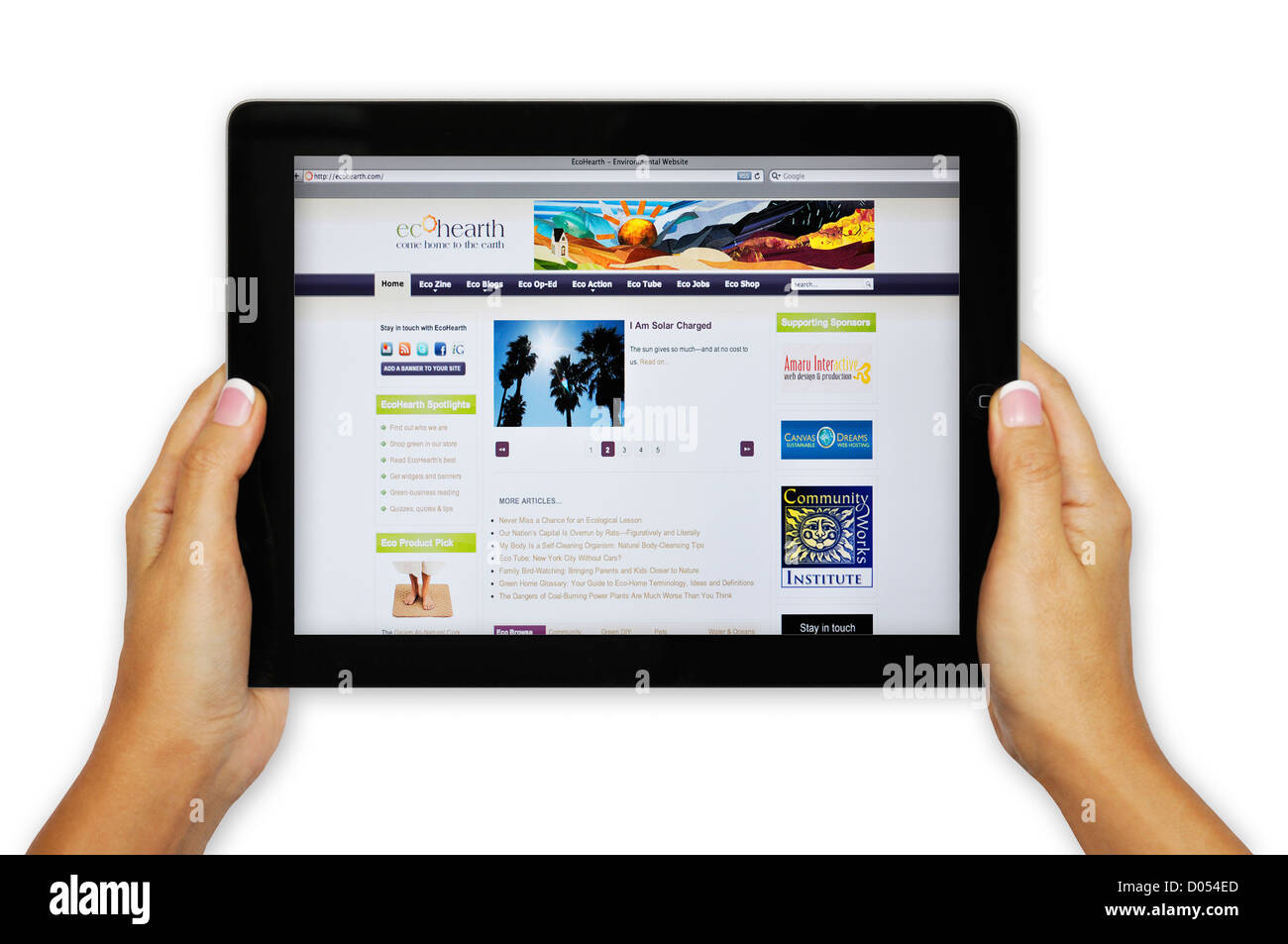 iPad-Bildschirm zeigt EcoHearth Webseite - Umwelt websites Stockfoto