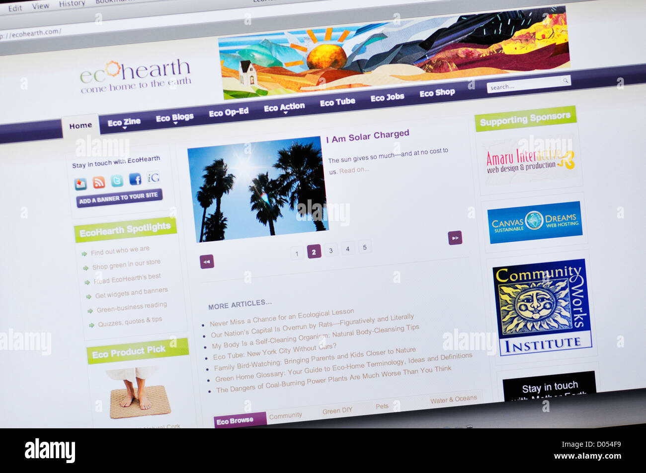 EcoHearth Webseite - Umwelt Websites für Top-grüne Blogs, Ökologie Nachrichten, grüne Arbeitsplätze, umweltfreundliche Produkte und nachhaltiges Leben Stockfoto