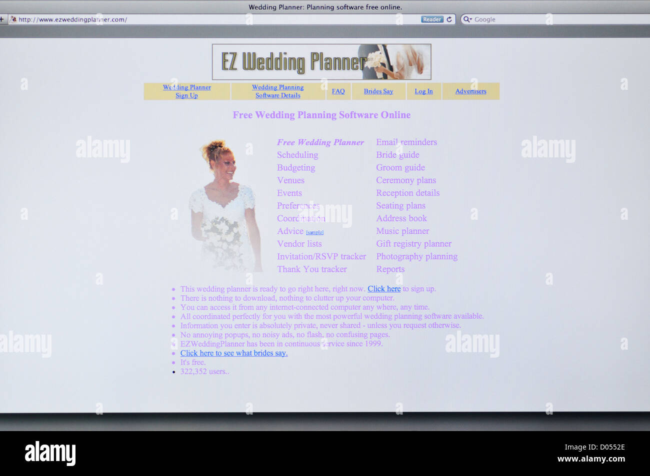 EZ Wedding Planner website Stockfoto
