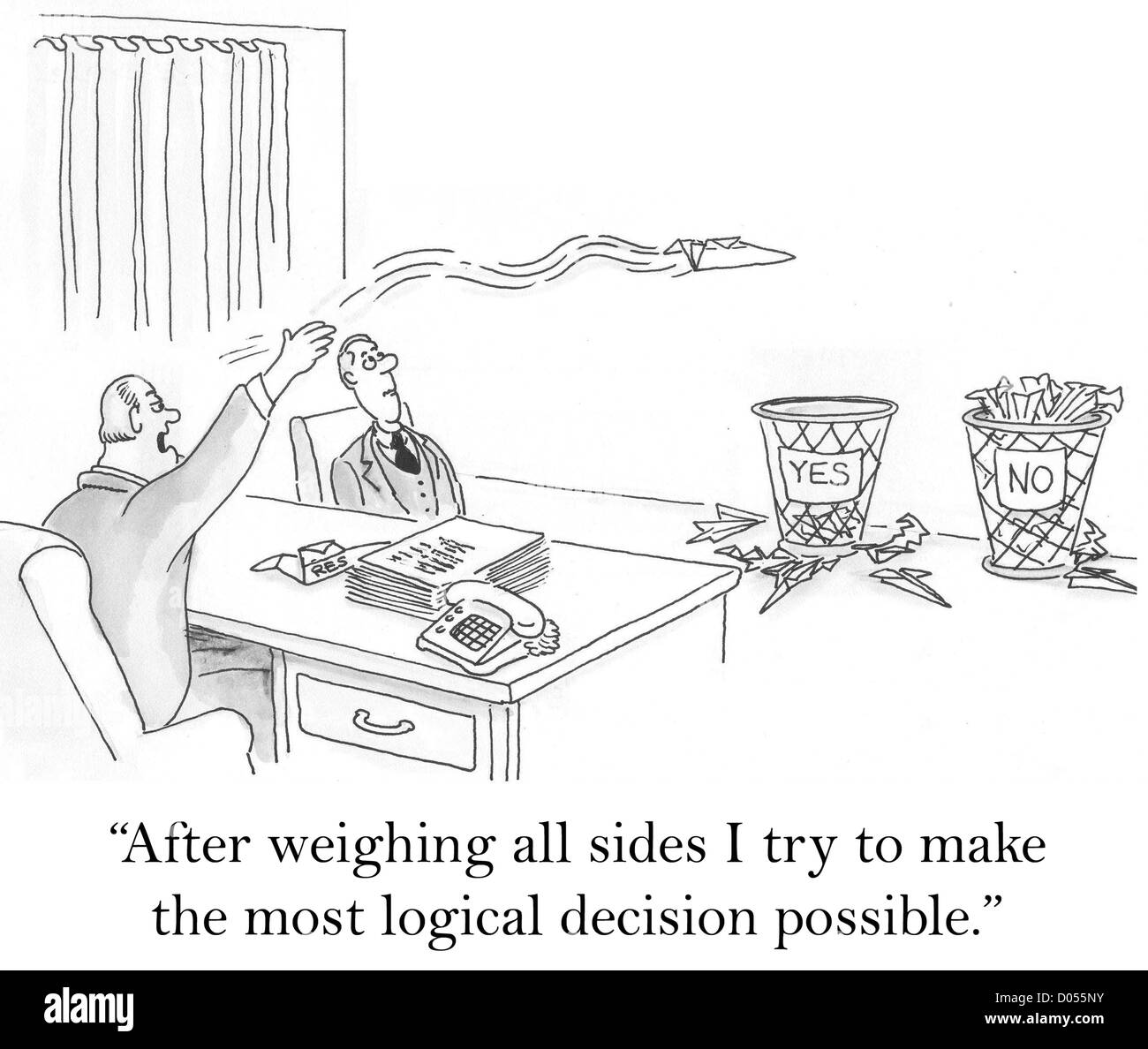 "Nach Abwägung aller Seiten versuche ich, die logische Entscheidung machen." Stockfoto