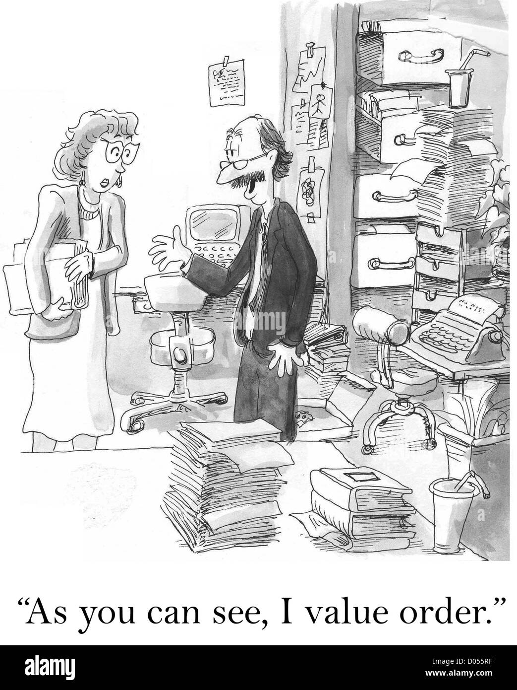"Wie Sie sehen können, schätze ich Ordnung." Stockfoto