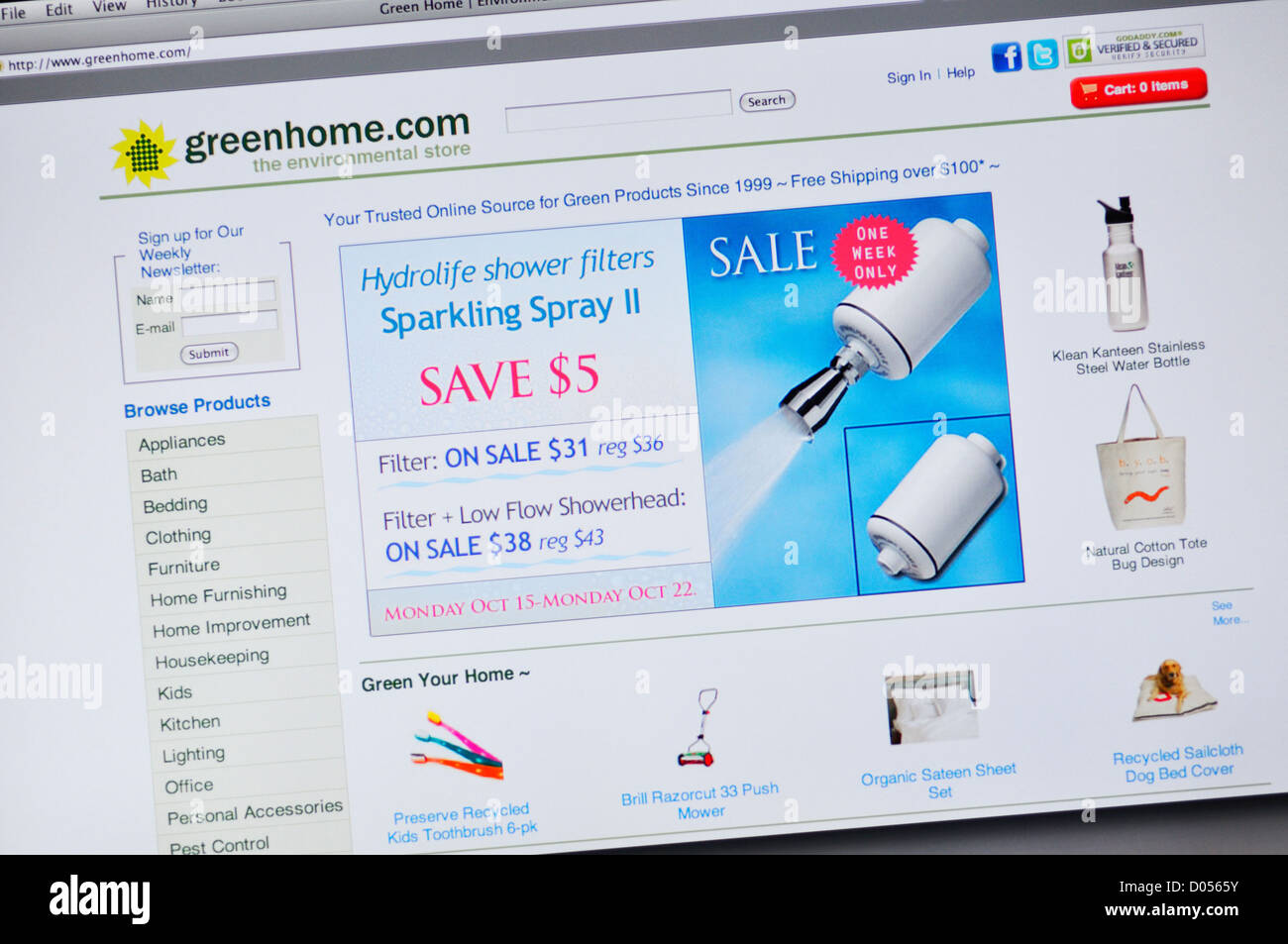 Greenhome.com Website - umweltfreundliche Produkte für Privat- und Geschäftskunden Stockfoto