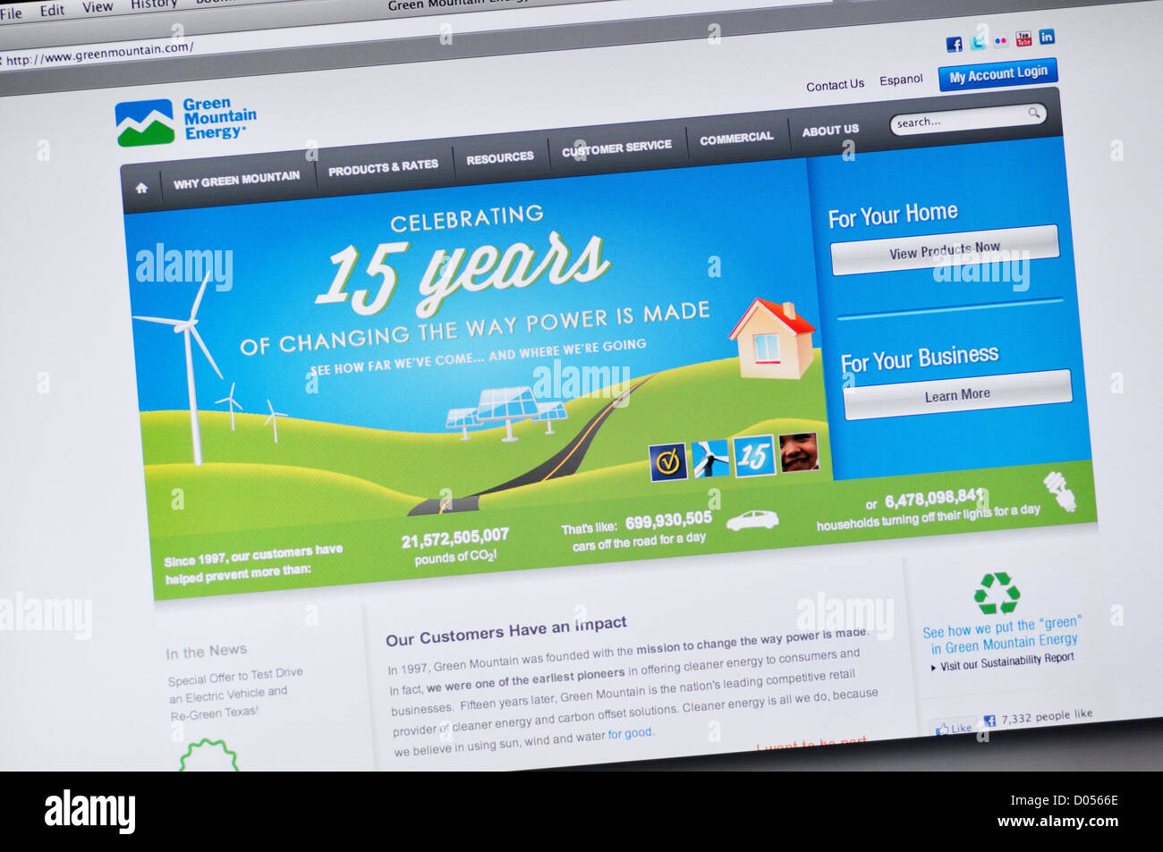 Green Mountain Energy Webseite - ein führendes Unternehmen im Bereich erneuerbare Energien Stockfoto