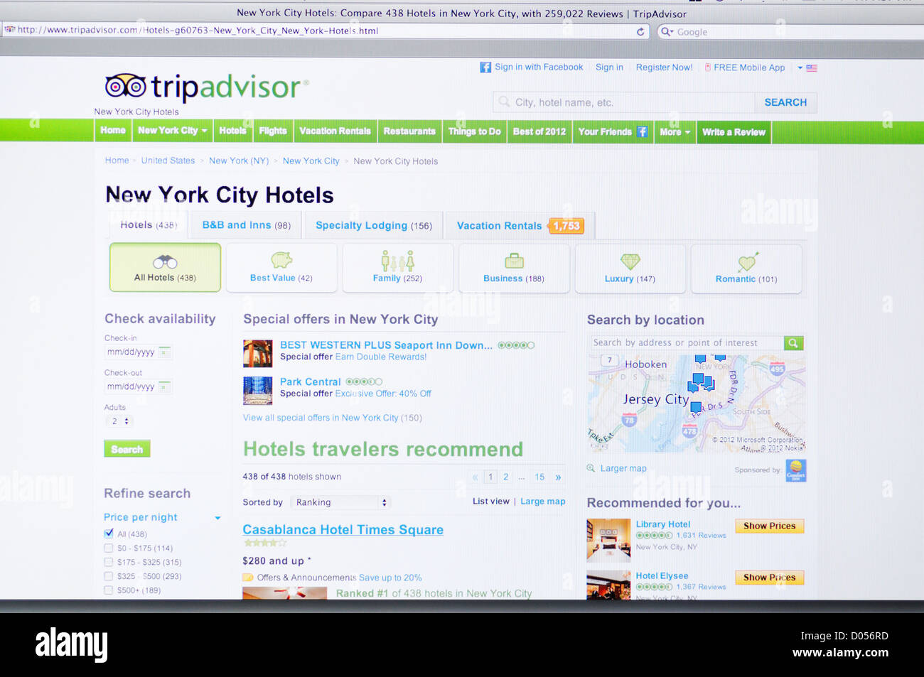 Trip Advisor-Website - Online-Reise-arrangements Stockfoto