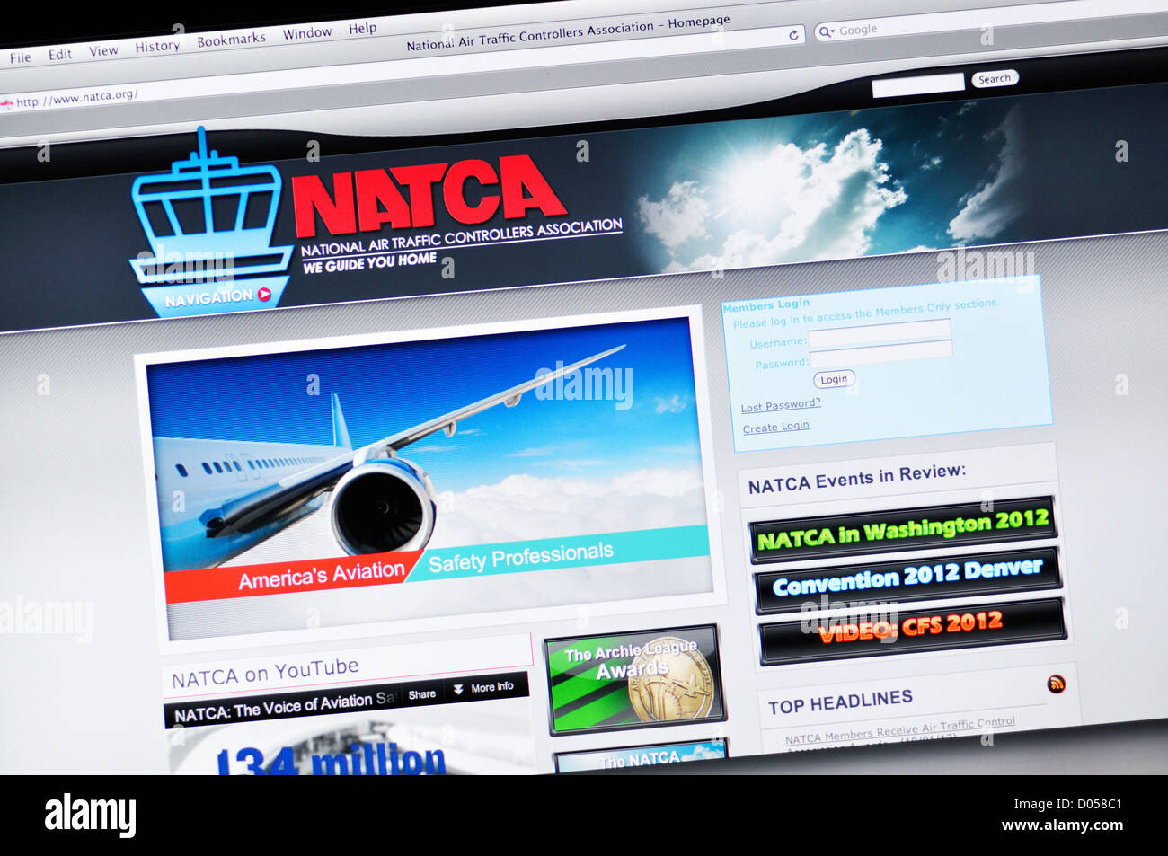 Die National Air Traffic Controller Association (NATCA) website Stockfoto