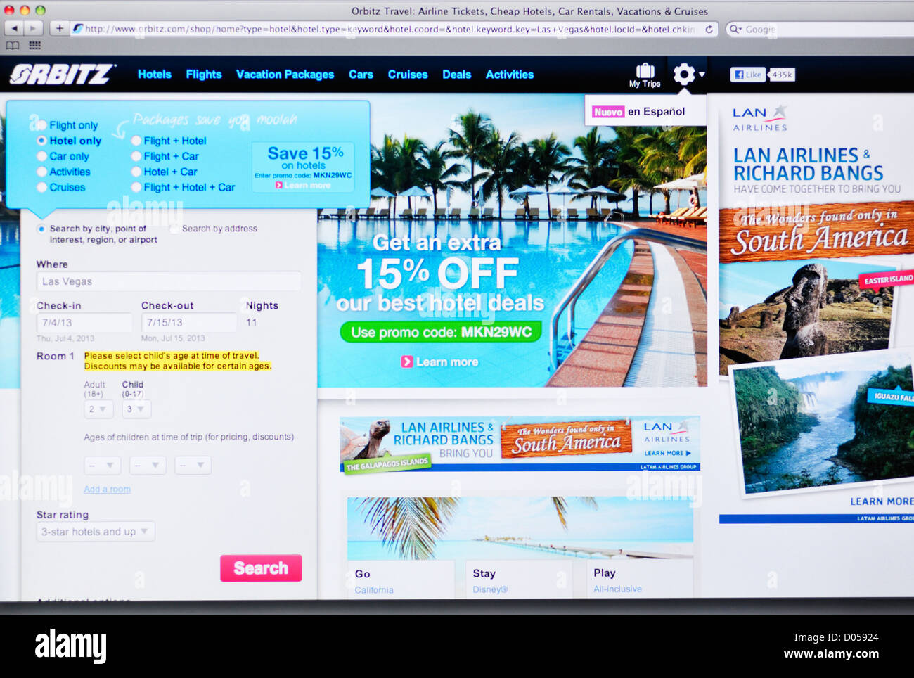 Orbitz Website - Online-Reiseunternehmen Stockfoto