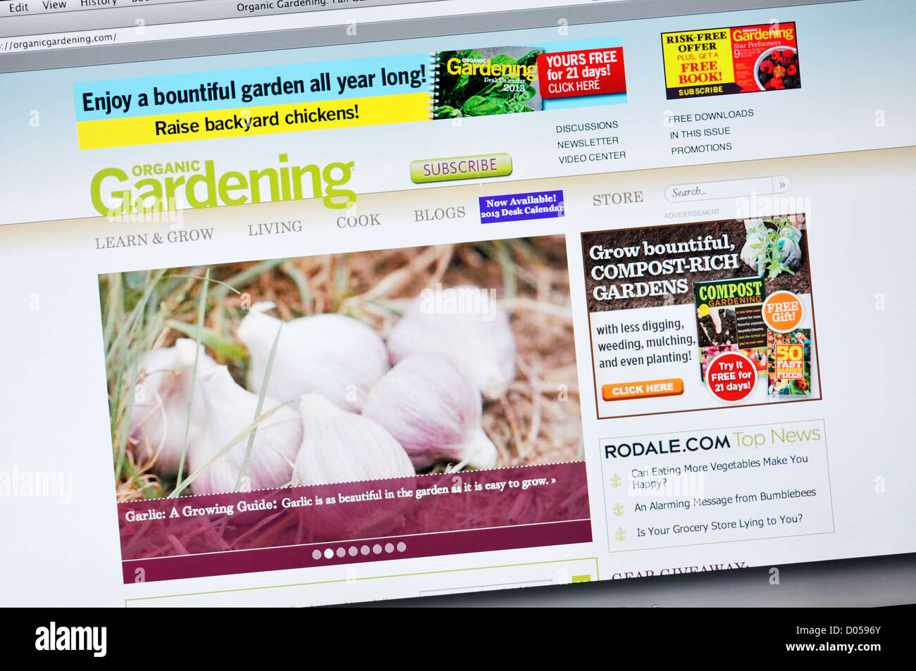 Organische Gartenarbeit Website des Magazins Stockfoto