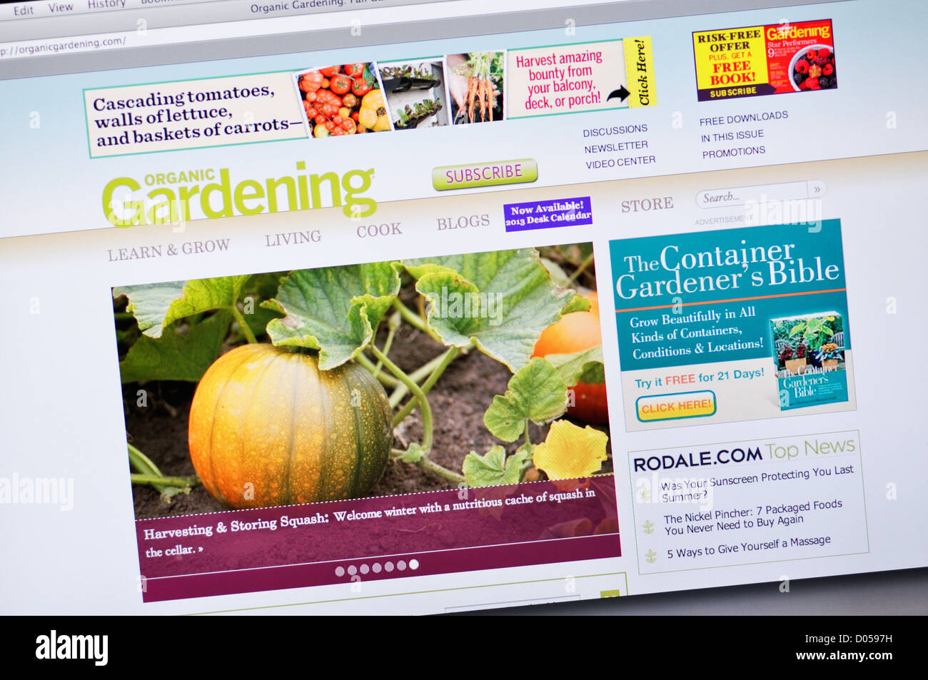 Organische Gartenarbeit Website des Magazins Stockfoto