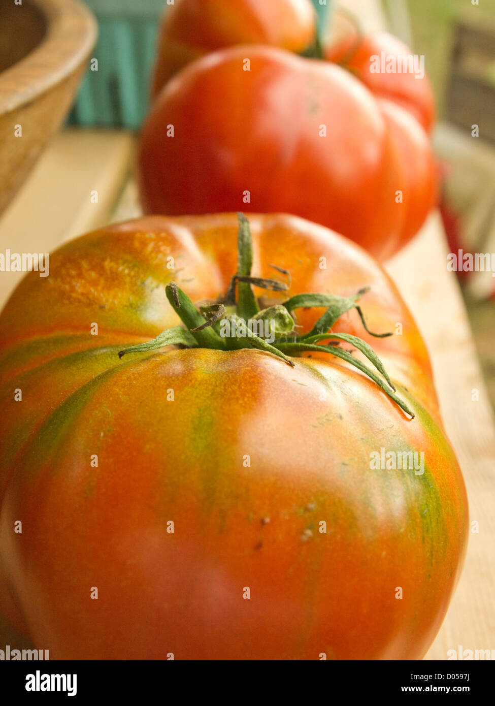 Heirloom Tomatoes auf eine Vermont Bauernmarkt Stockfoto