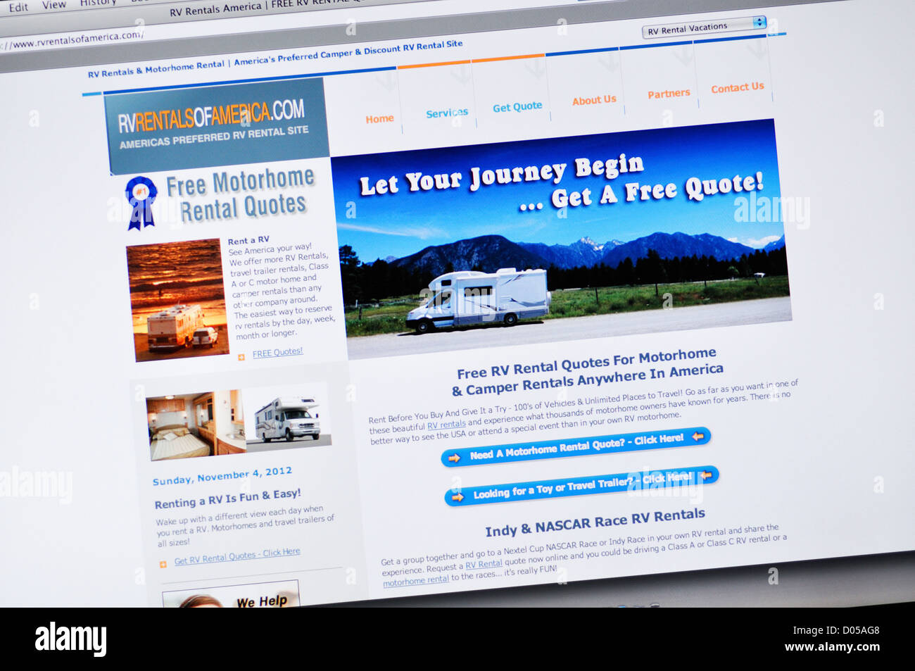 Website der RV Rentals of America Stockfoto