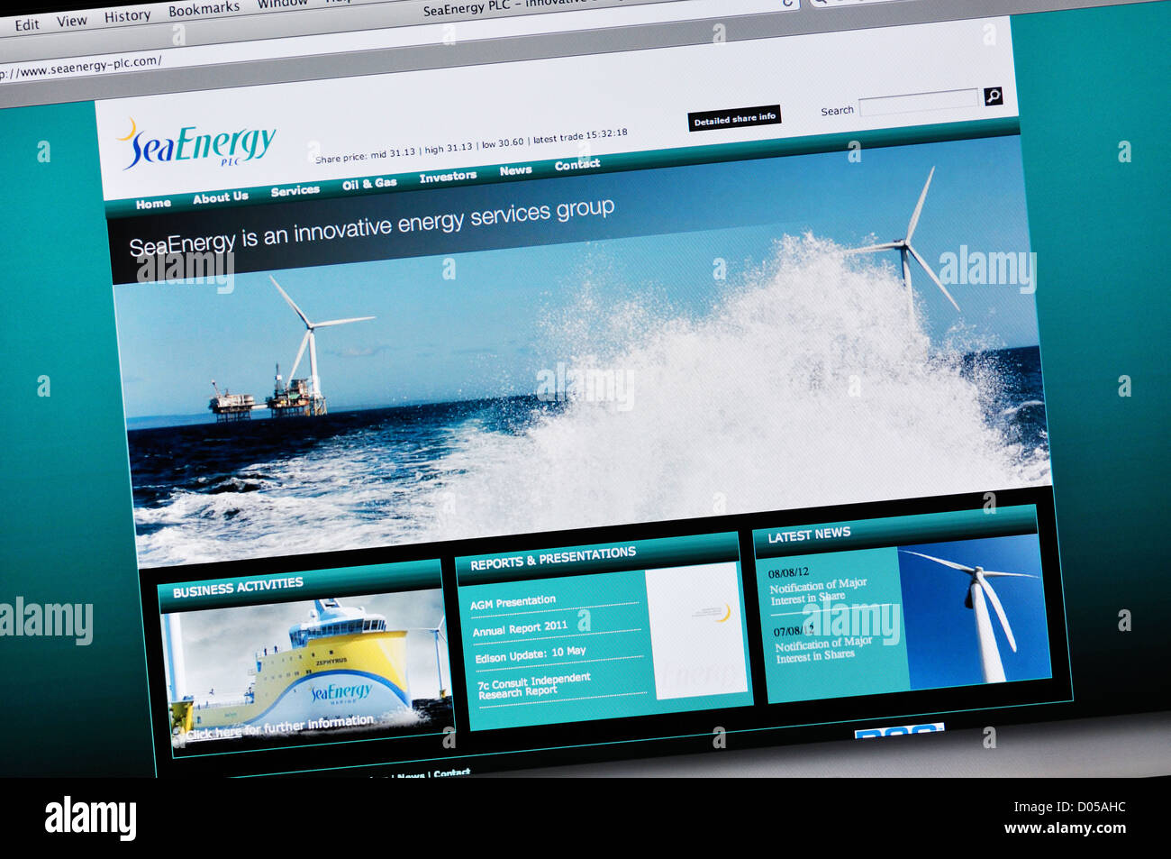 Website für Sea Energy - innovative Energiedienstleistungen Stockfoto