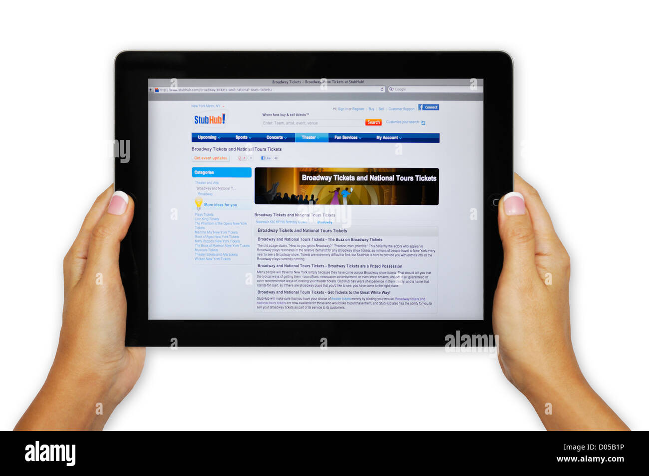 iPad-Bildschirm zeigt Website Stub Hub - online-Ticket-Marktplatz Stockfoto