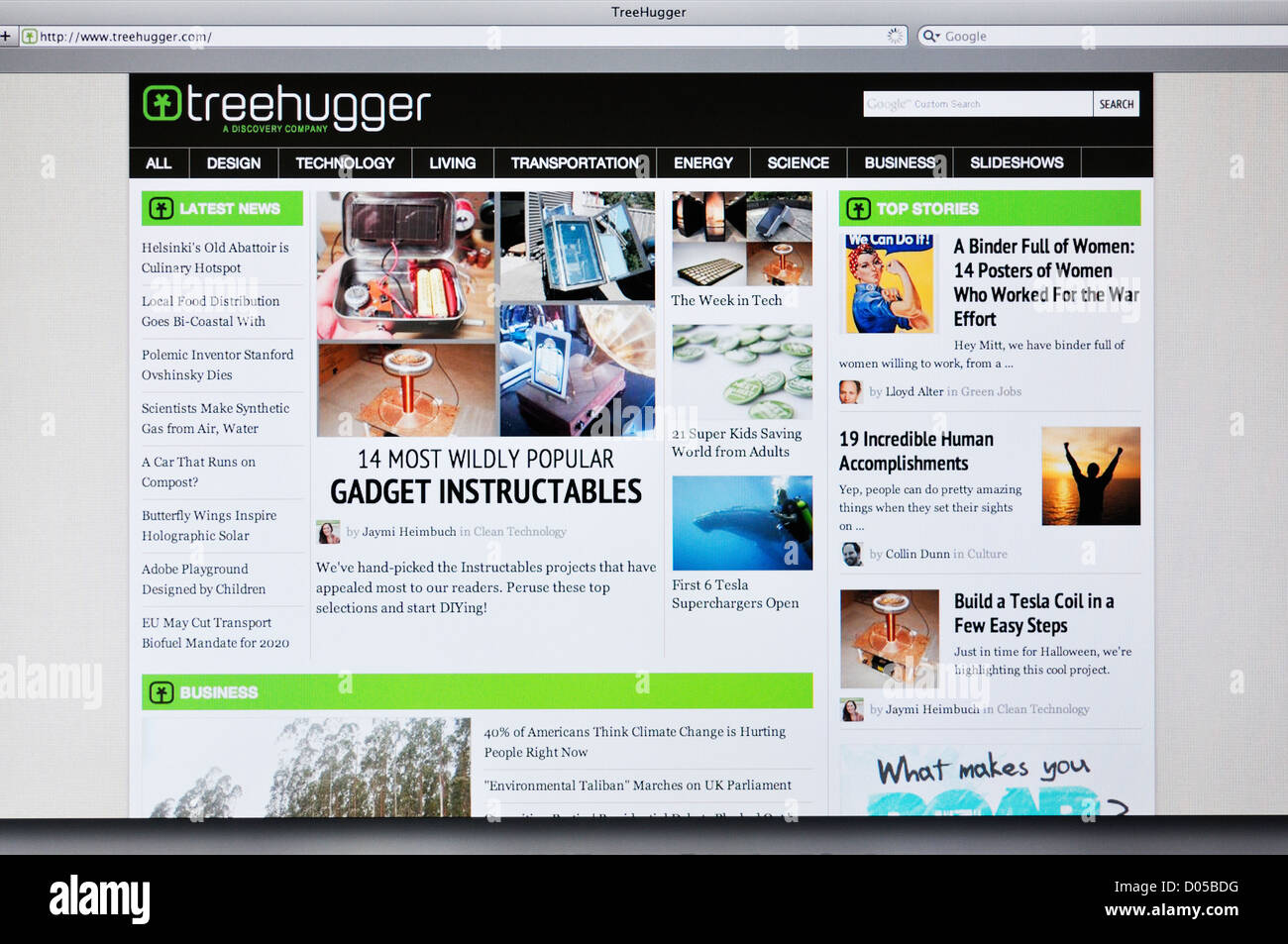 TreeHugger Website - Umwelt und Nachhaltigkeitsinformationen Stockfoto