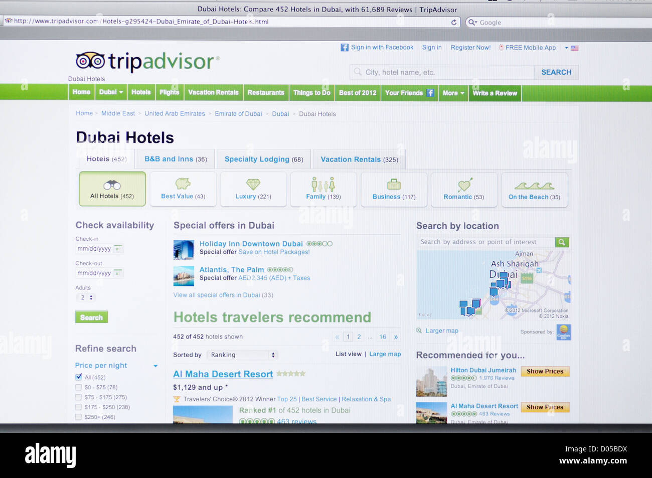Trip Advisor-Website - Online-Reise-arrangements Stockfoto