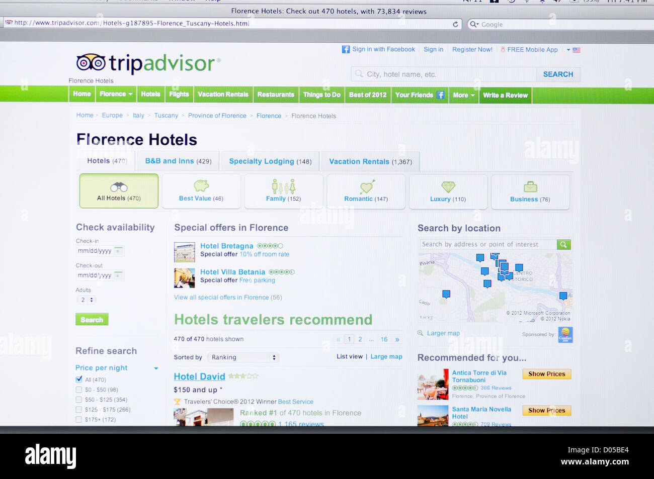 Trip Advisor-Website - Online-Reise-arrangements Stockfoto