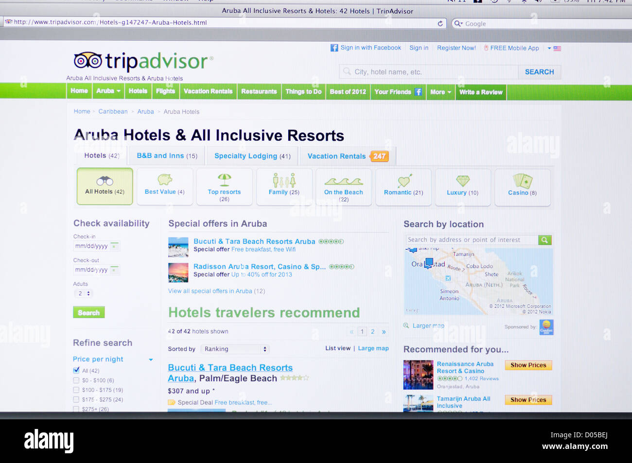 Trip Advisor-Website - Online-Reise-arrangements Stockfoto