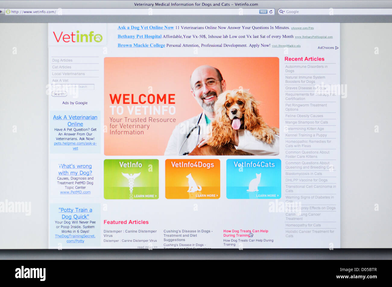 VetInfo Website - Online-Tierarzt Informationen Stockfoto