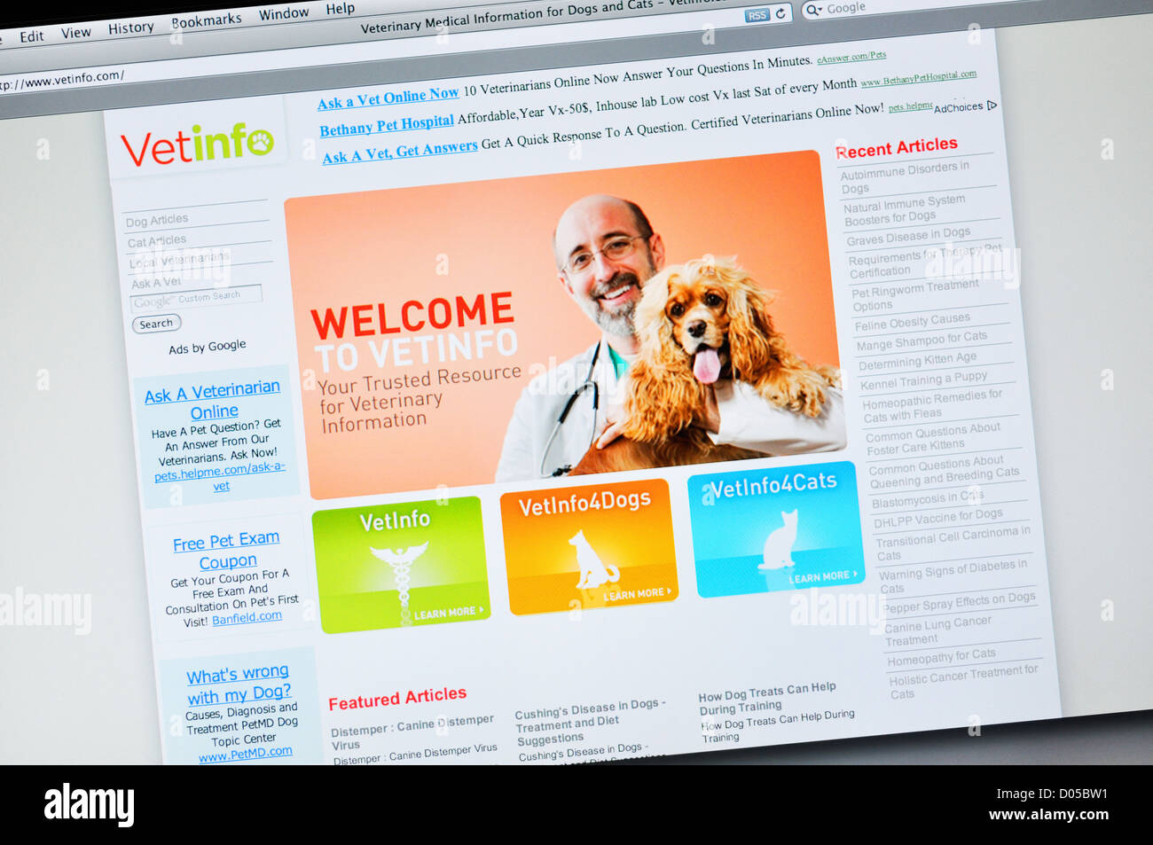 VetInfo Website - Online-Tierarzt Informationen Stockfoto