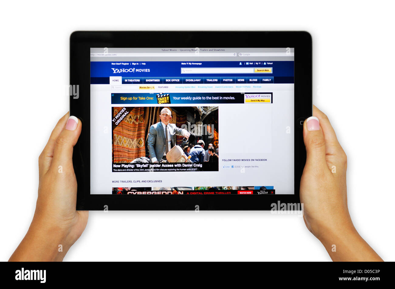 iPad-Bildschirm zeigt Yahoo Film-Website - Online-Film-Informationen Stockfoto
