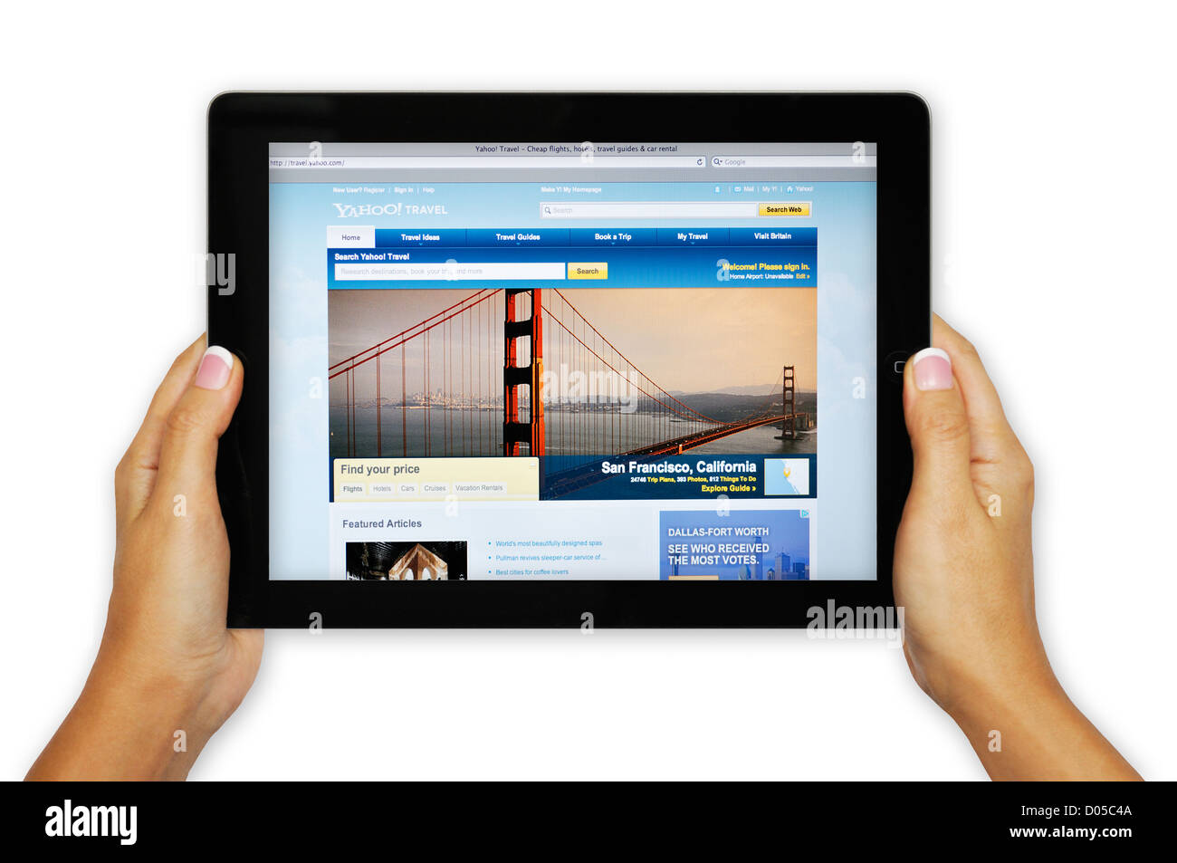 iPad-Bildschirm zeigt Yahoo Travel Website - Online-Reise-Informationen Stockfoto